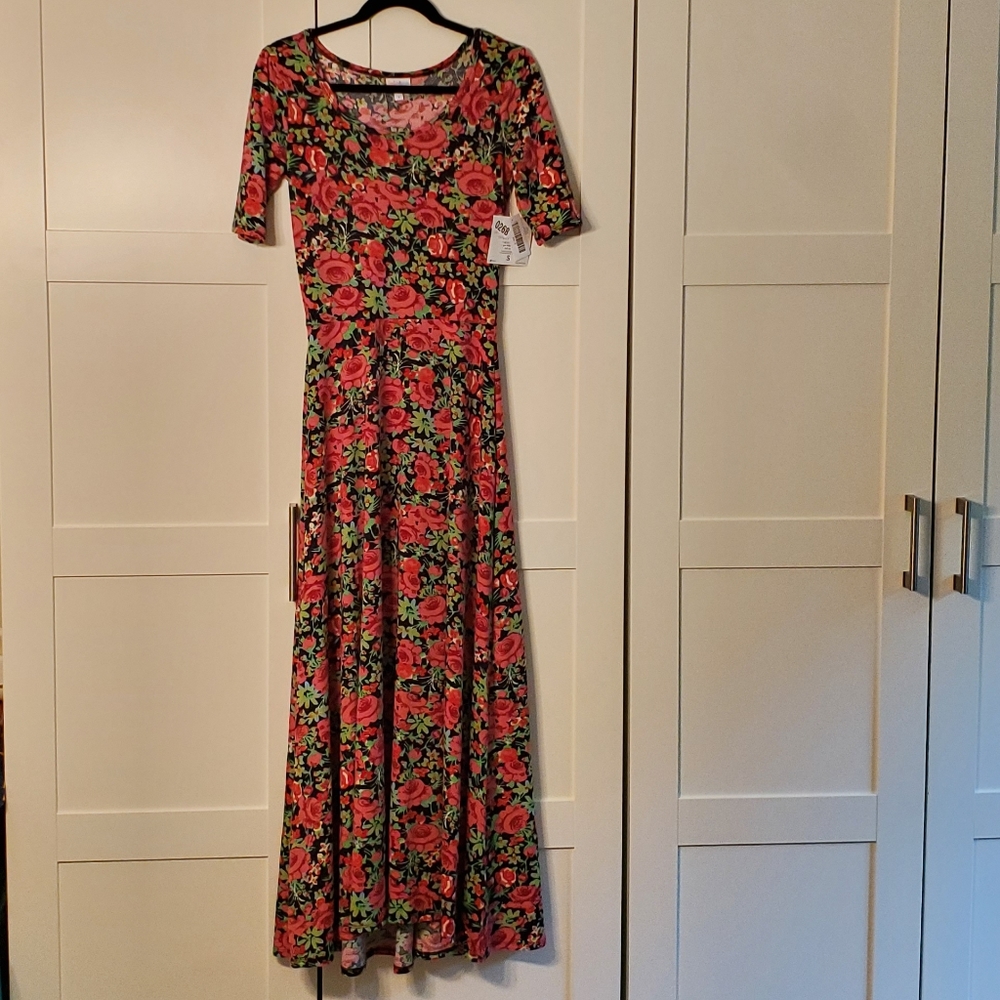 Floral Pink Maxi Dress with Green Accents - Women